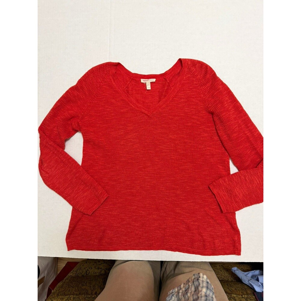 Eileen Fisher Women’s Orange Linen Cotton V-Neck Pullover Sweater M Lagenlook